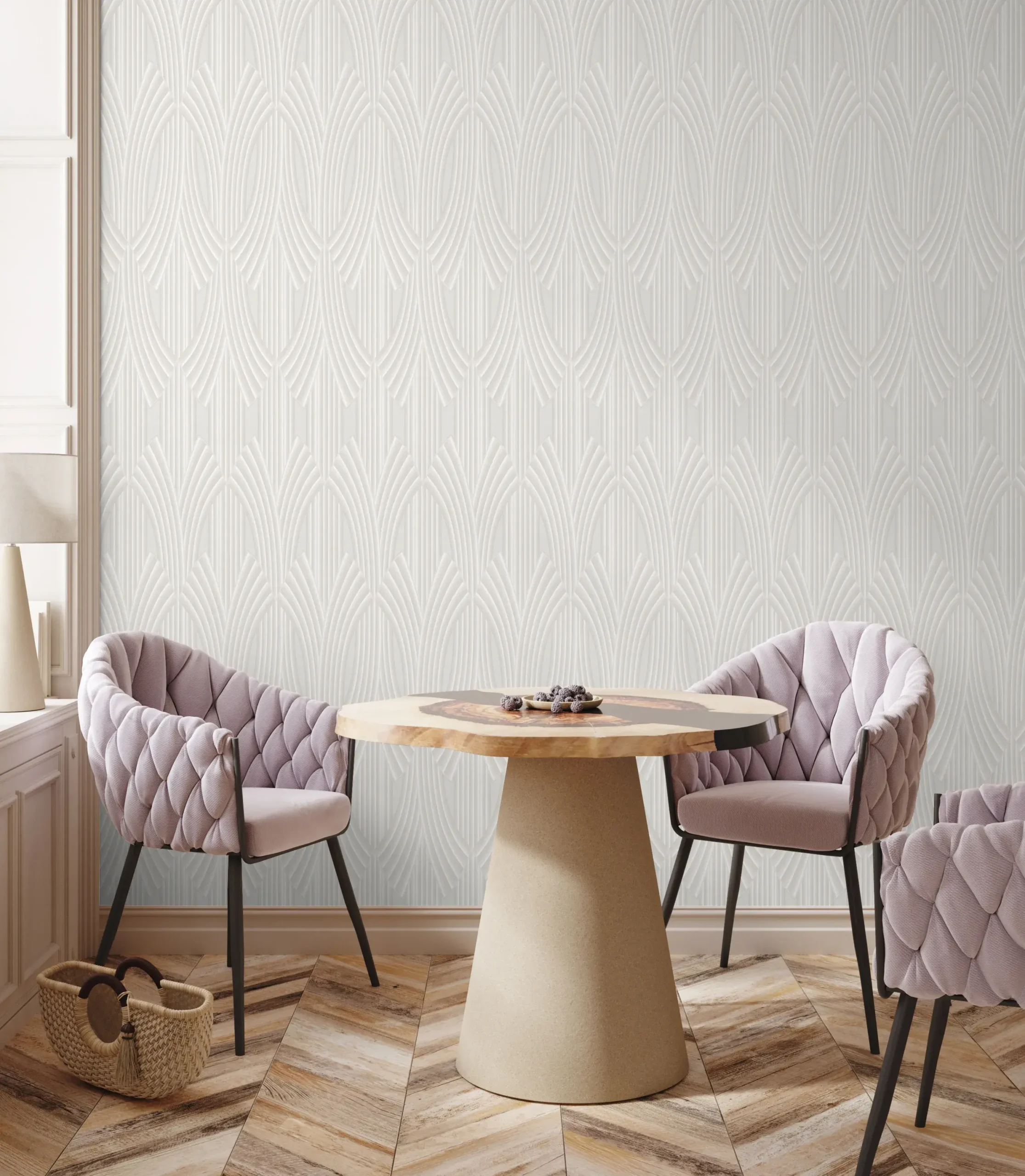 White Embossed Wallpaper – Glittering Serenity (24102-1)